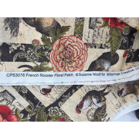 French Rooster Floral Patch Fabric 44"W X 6.4 Yds Suzanne Nicoll Springs Creativ - Picture 3 of 4